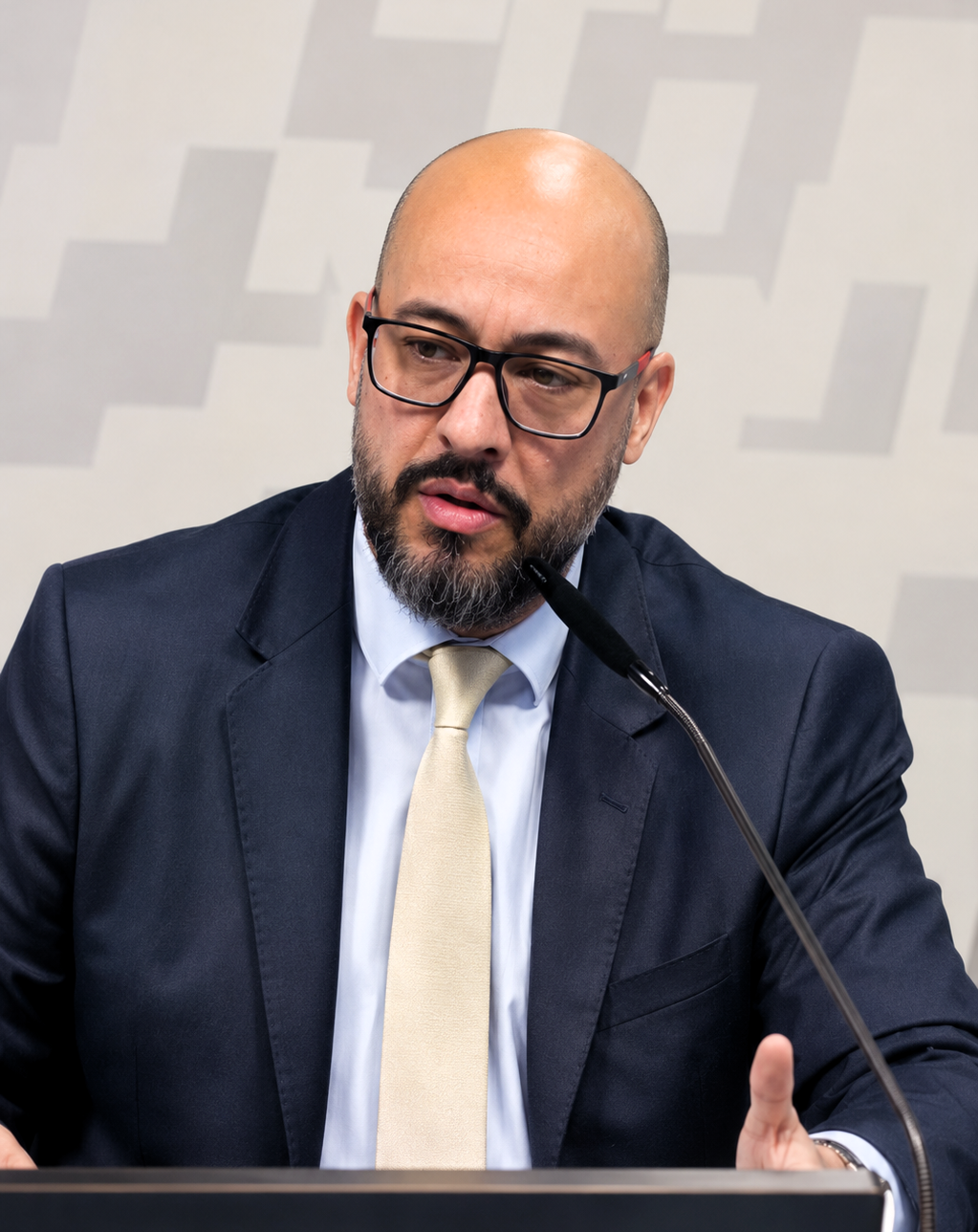Marcos Juliano Ofenbock speaking at a podium